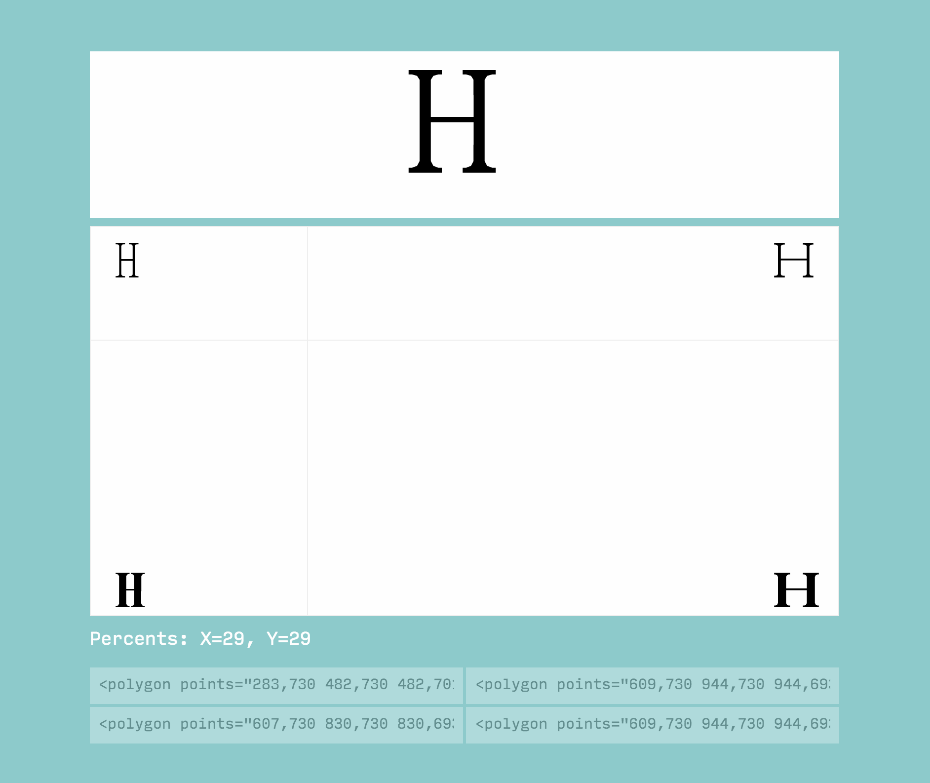 Design space interpolating four masters of the glyph ’H‘