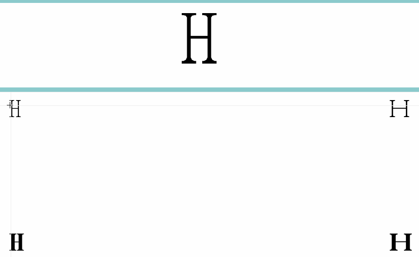 Design space interpolating four masters of the glyph H